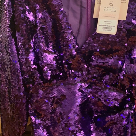 HOUSE OF CB JAMES VIOLET SEQUIN WRAP MINI DRESS - Picture 5 of 7